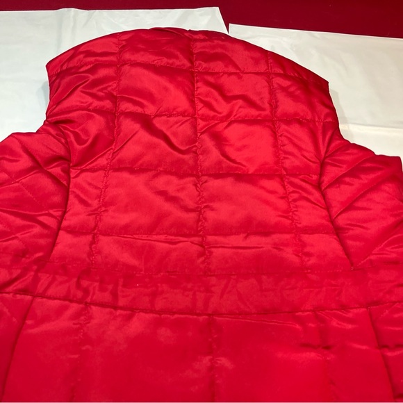 RED Puffer Vest womens M Pockets Sleeveless Jacket RIBBED BAND NECK M cinch Ties - Picture 6 of 16